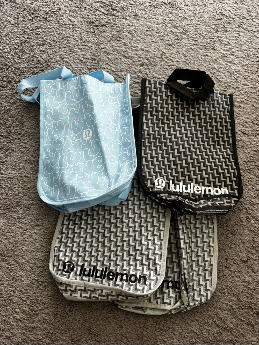 lululemon athletica Light Blue and Black Tote Bags